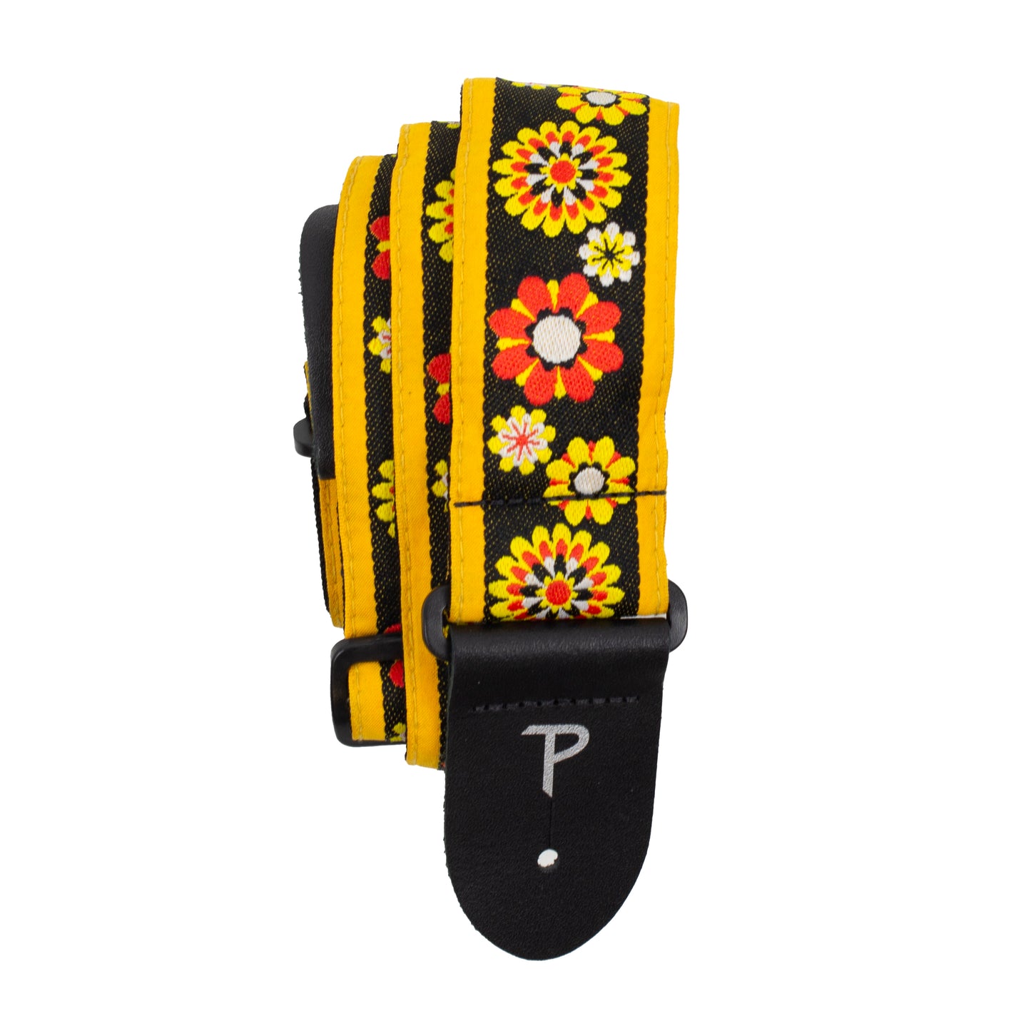 Sixties Floral Burst Jacquard Guitar Strap with Leather Ends
