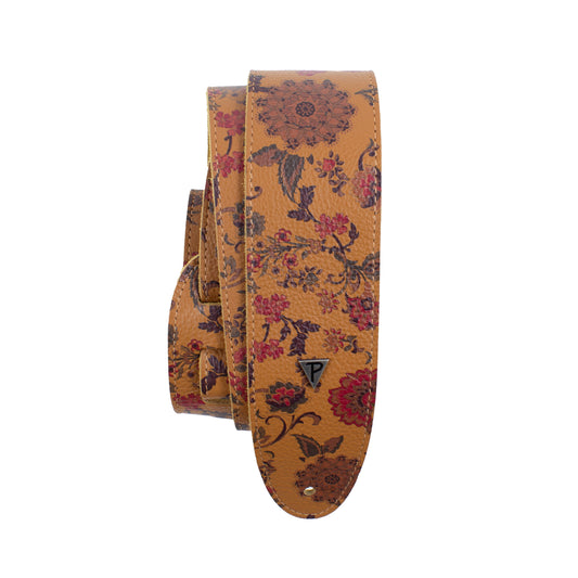 THE BOHO SERIES: DIRECT TO GARMENT LEATHER JACOBEAN PRINT Guitar Strap