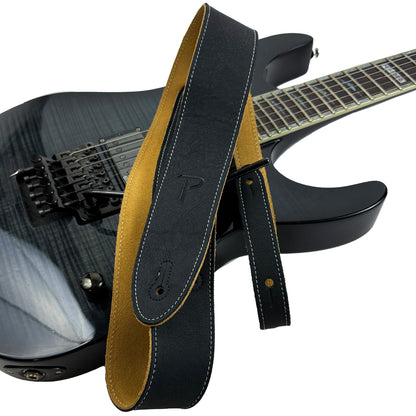 Black Ink Deluxe Soft Italian Garment Leather Guitar Strap