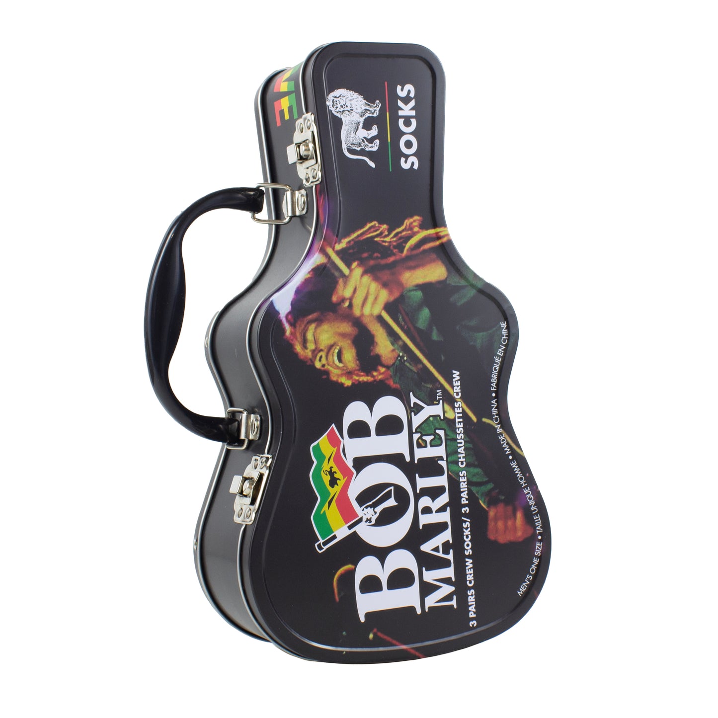 BOB MARLEY GUITAR TIN SOCK BOX, 3 PAIR