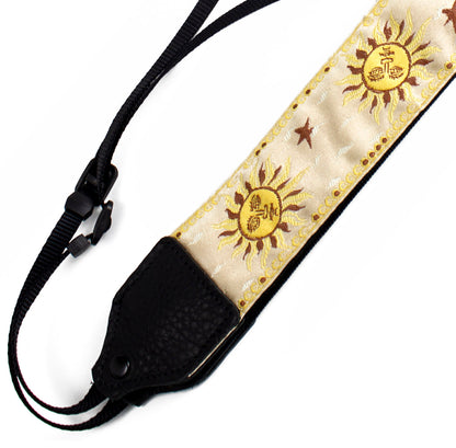 Cream / yellow sun jacquard camera strap.