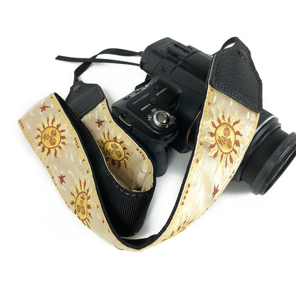 Cream / yellow sun jacquard camera strap.