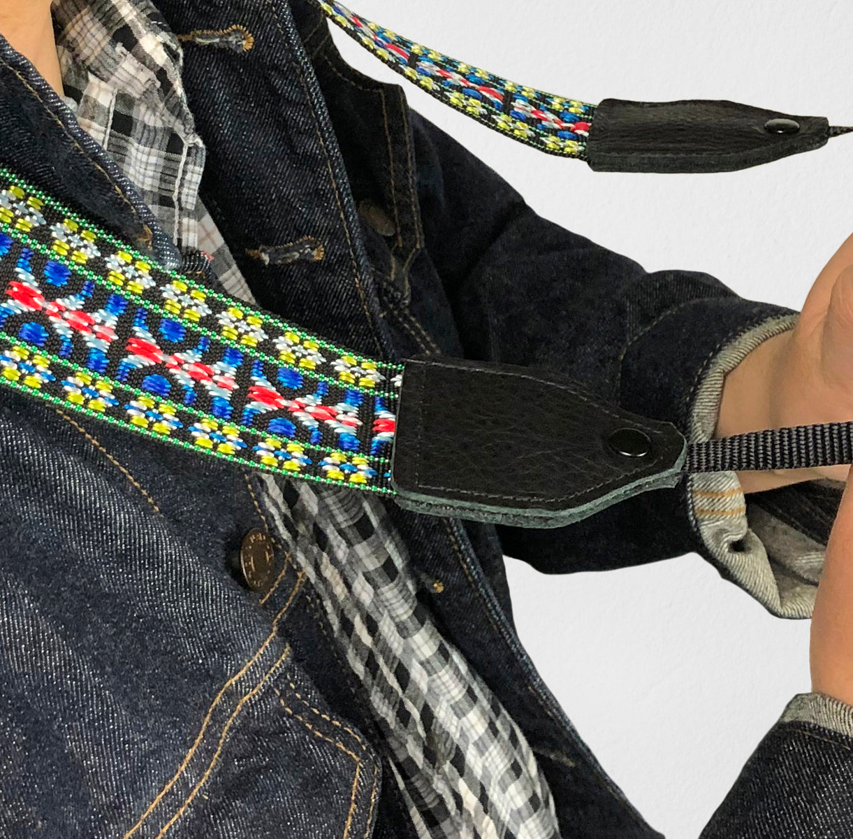 Blue / yellow hootenanny nylon camera strap.