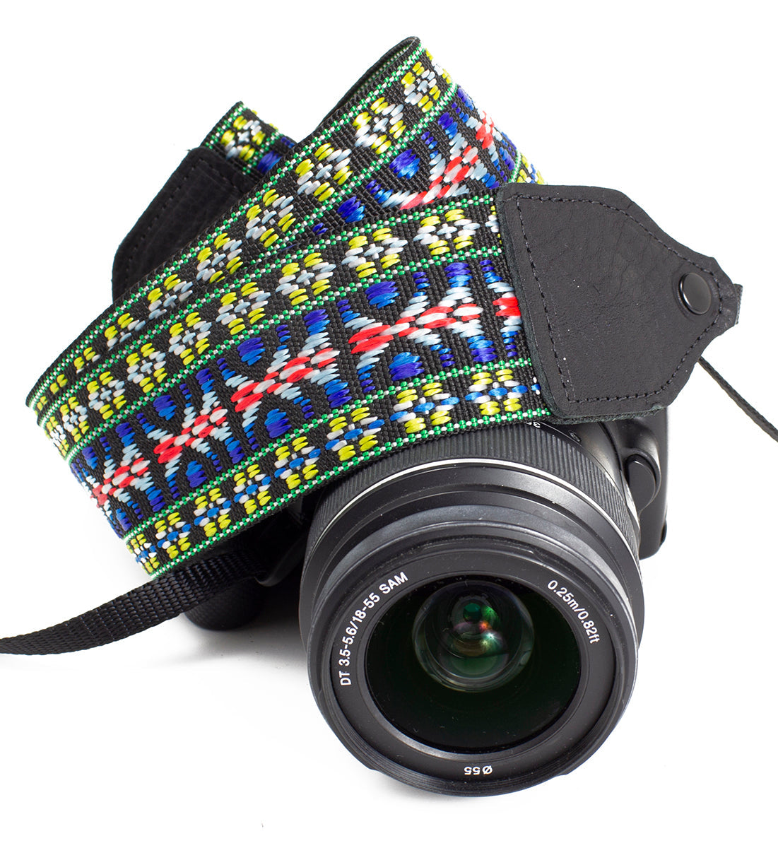 Blue / yellow hootenanny nylon camera strap.