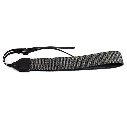 Gray tweed herringbone wool camera strap.