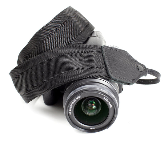 Black nylon camera strap.