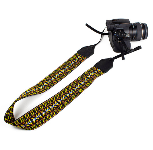 Yellow/ brown hootenanny nylon camera strap.