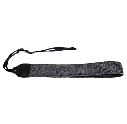 Gray wool camera strap.