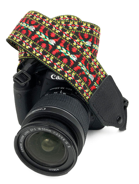 Red / yellow hootenanny nylon camera strap.