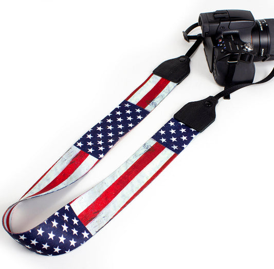 USA flag polyester camera strap.