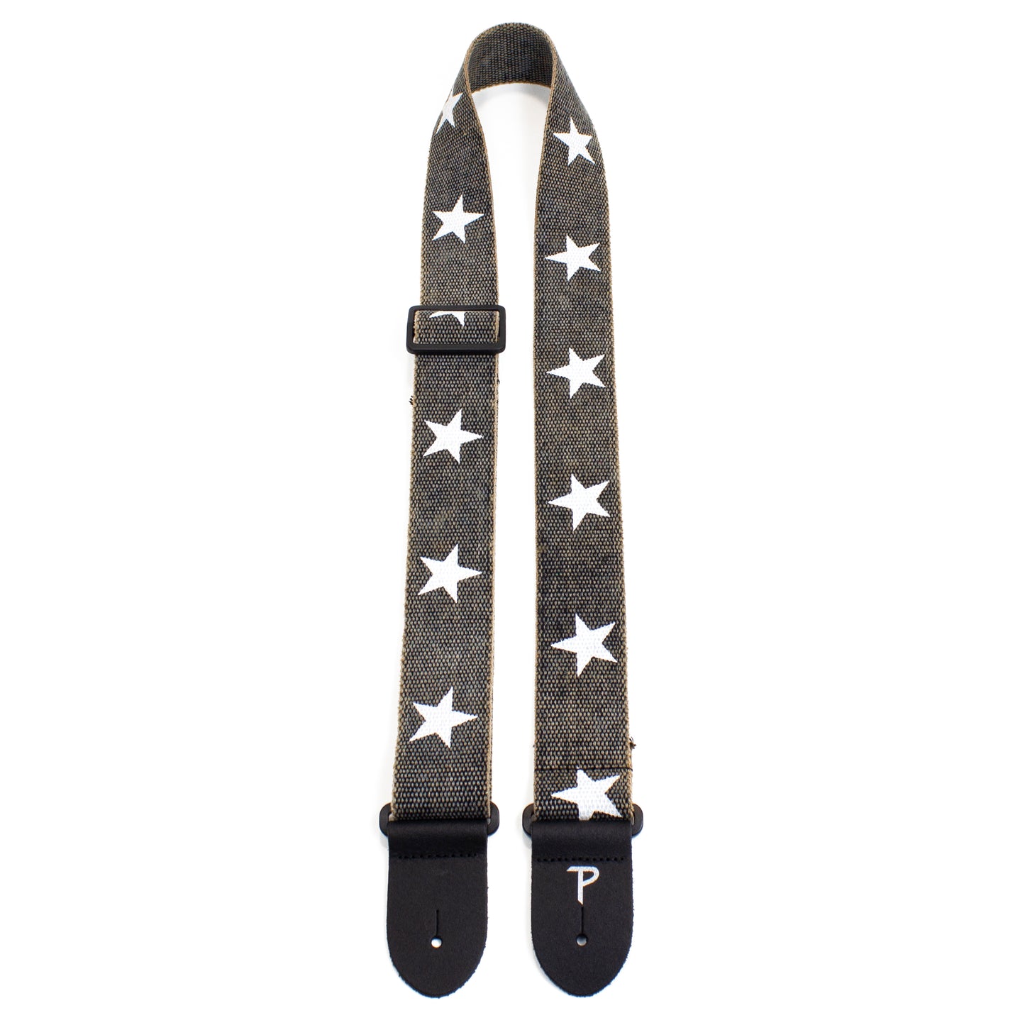 Deluxe White Stars on Distressed Grey Cotton Guitar Strap