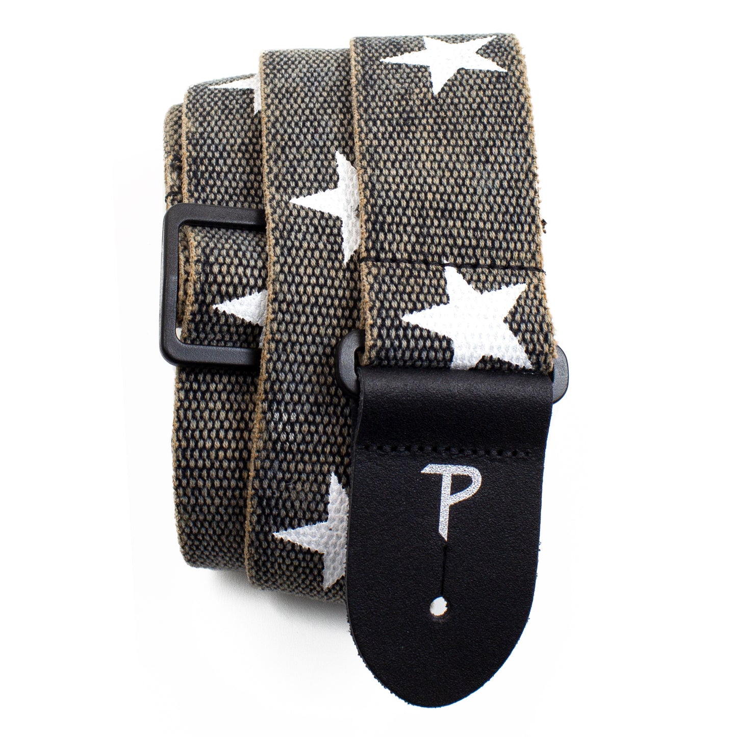 Deluxe White Stars on Distressed Grey Cotton Guitar Strap