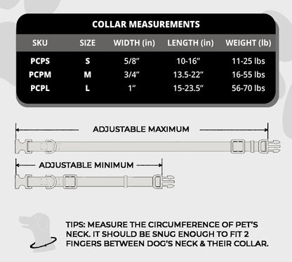 starlight twinkle unicorn, perri's pet products, dog collar, size chart