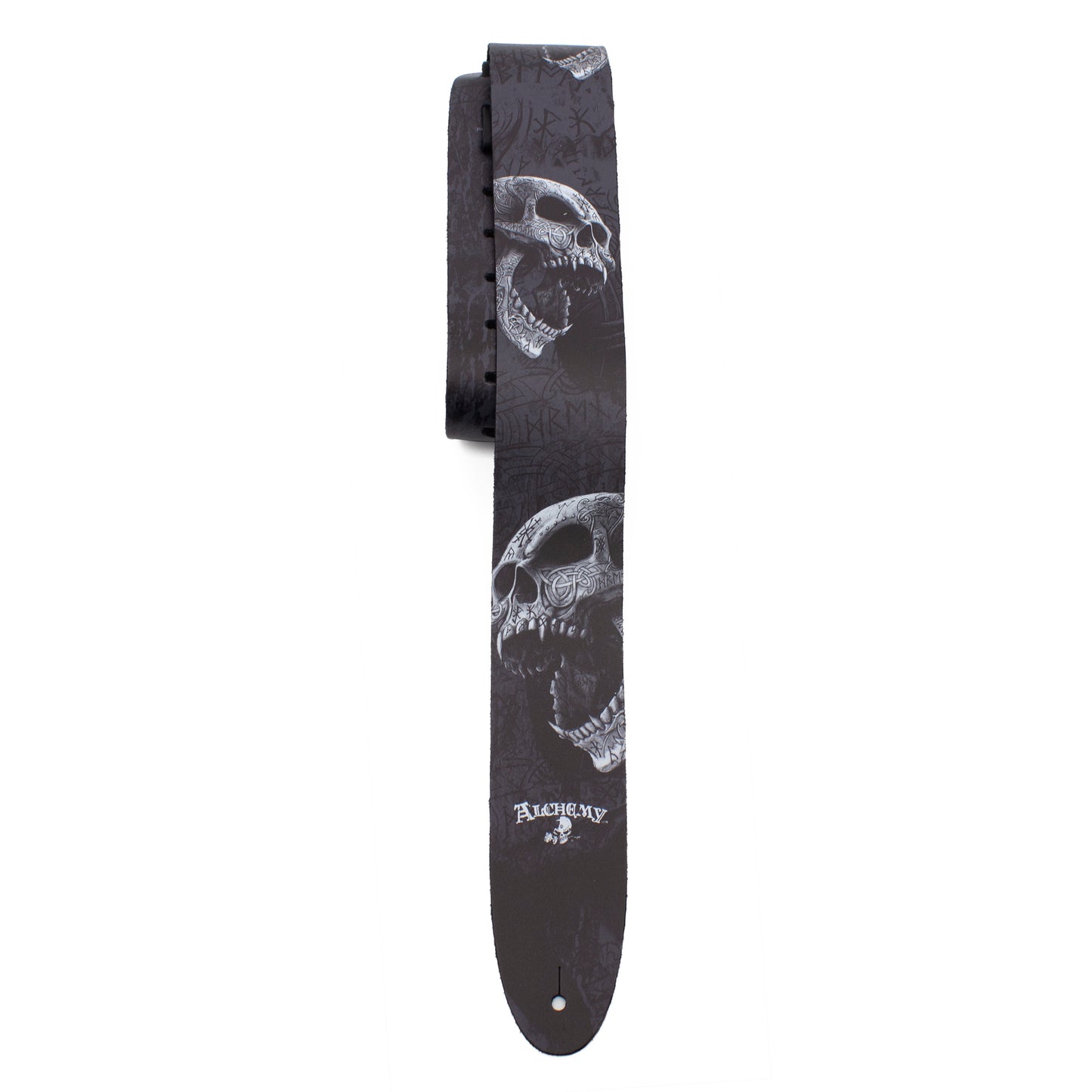 ALCHEMY BERSERKER SKULL PRINTED LEATHER GUITAR STRAP