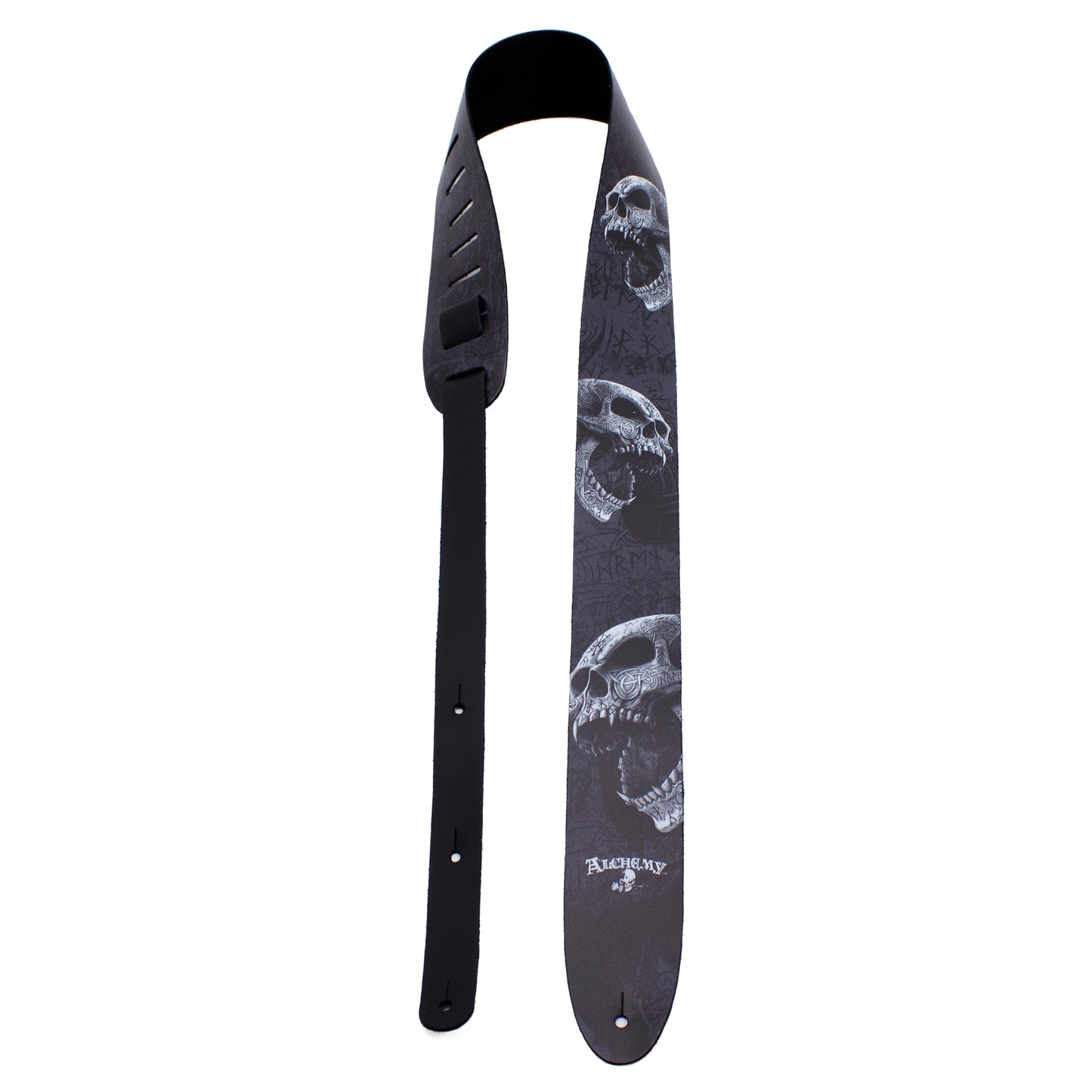 ALCHEMY BERSERKER SKULL PRINTED LEATHER GUITAR STRAP