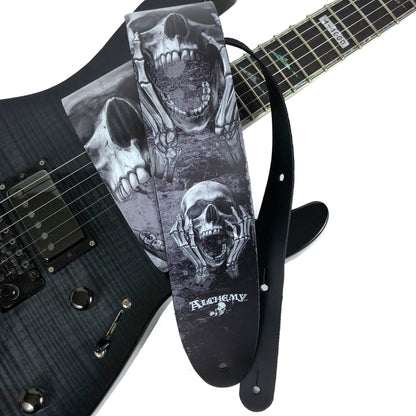 ALCHEMY BERSERKER SKULL PRINTED LEATHER GUITAR STRAP