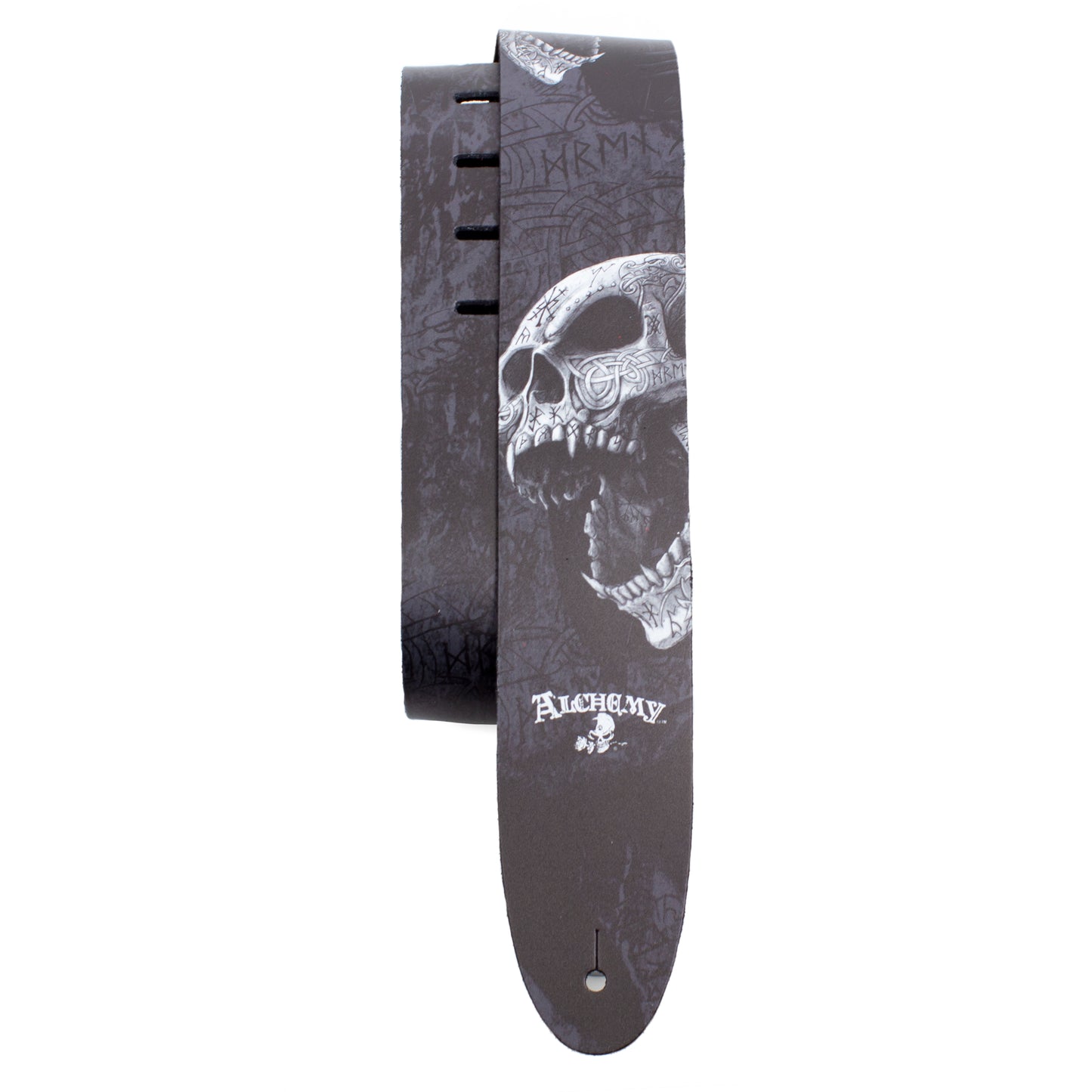 ALCHEMY BERSERKER SKULL PRINTED LEATHER GUITAR STRAP
