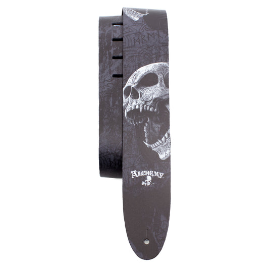 ALCHEMY BERSERKER SKULL PRINTED LEATHER GUITAR STRAP