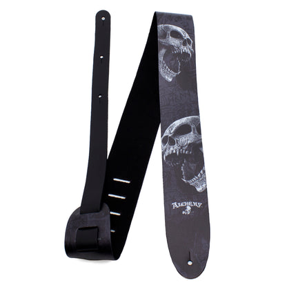 ALCHEMY BERSERKER SKULL PRINTED LEATHER GUITAR STRAP