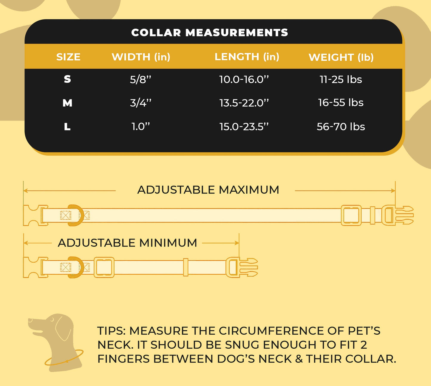 Perri's Pet Products, dog collar, black and gold, elvis presley, size chart