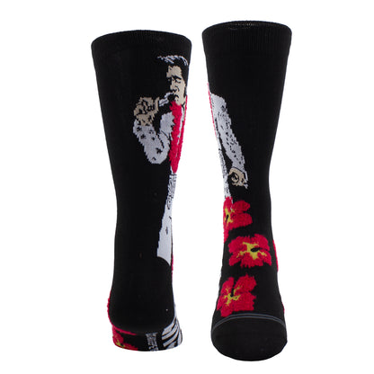 ELVIS PINK/YELLOW HIBISCUS CREW SOCKS, 1 PAIR