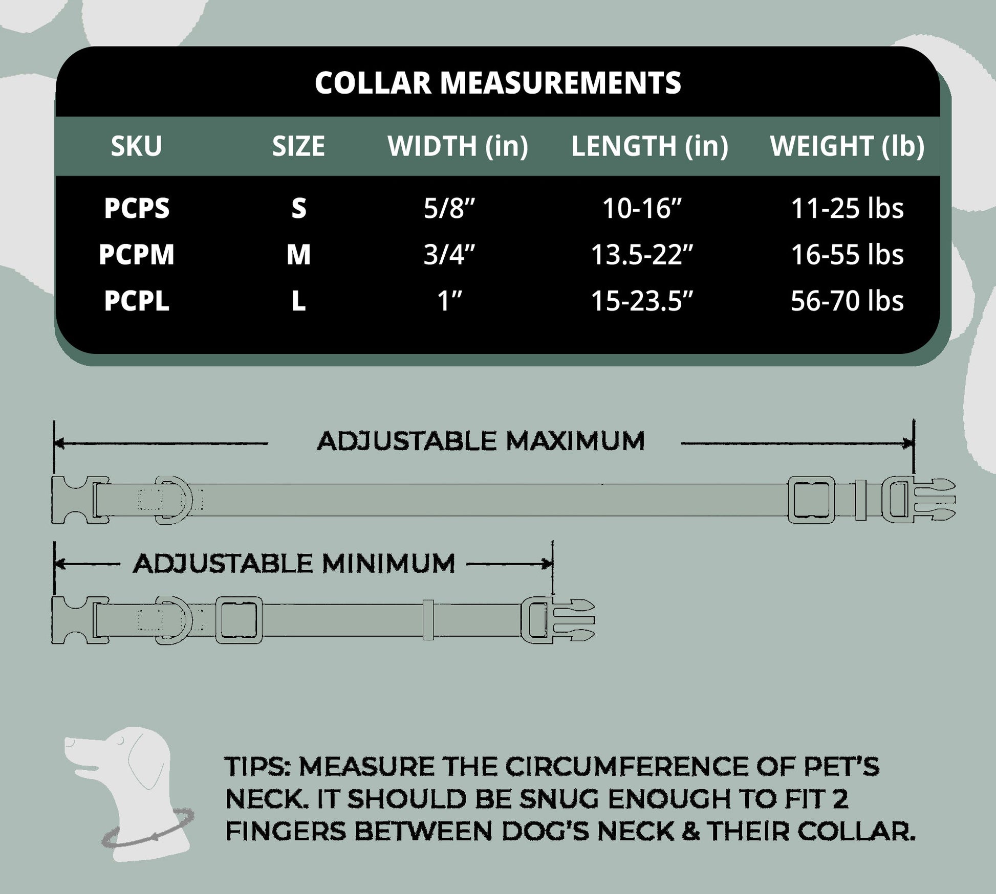 Perri's Pet Products, dog collar, fender guitars, size chart