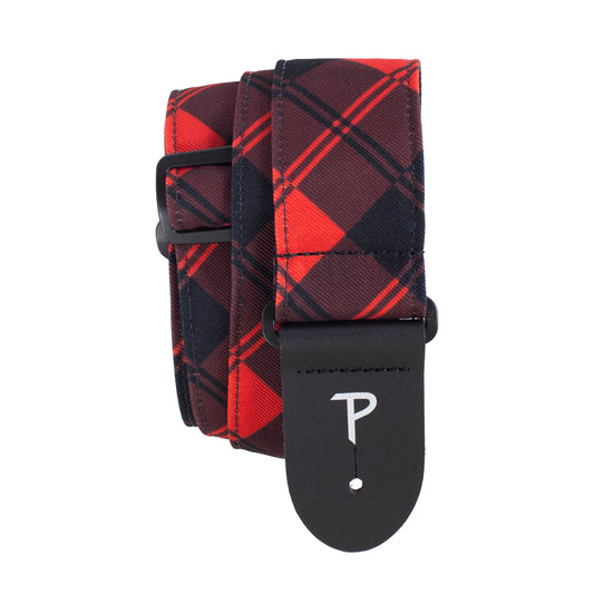 2 RED/BLACK PLAID PRINTED FABRIC GUITAR STRAP