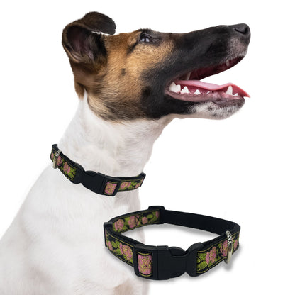 Perri's Pet Products, metallic pink roses jacquard, dog collar