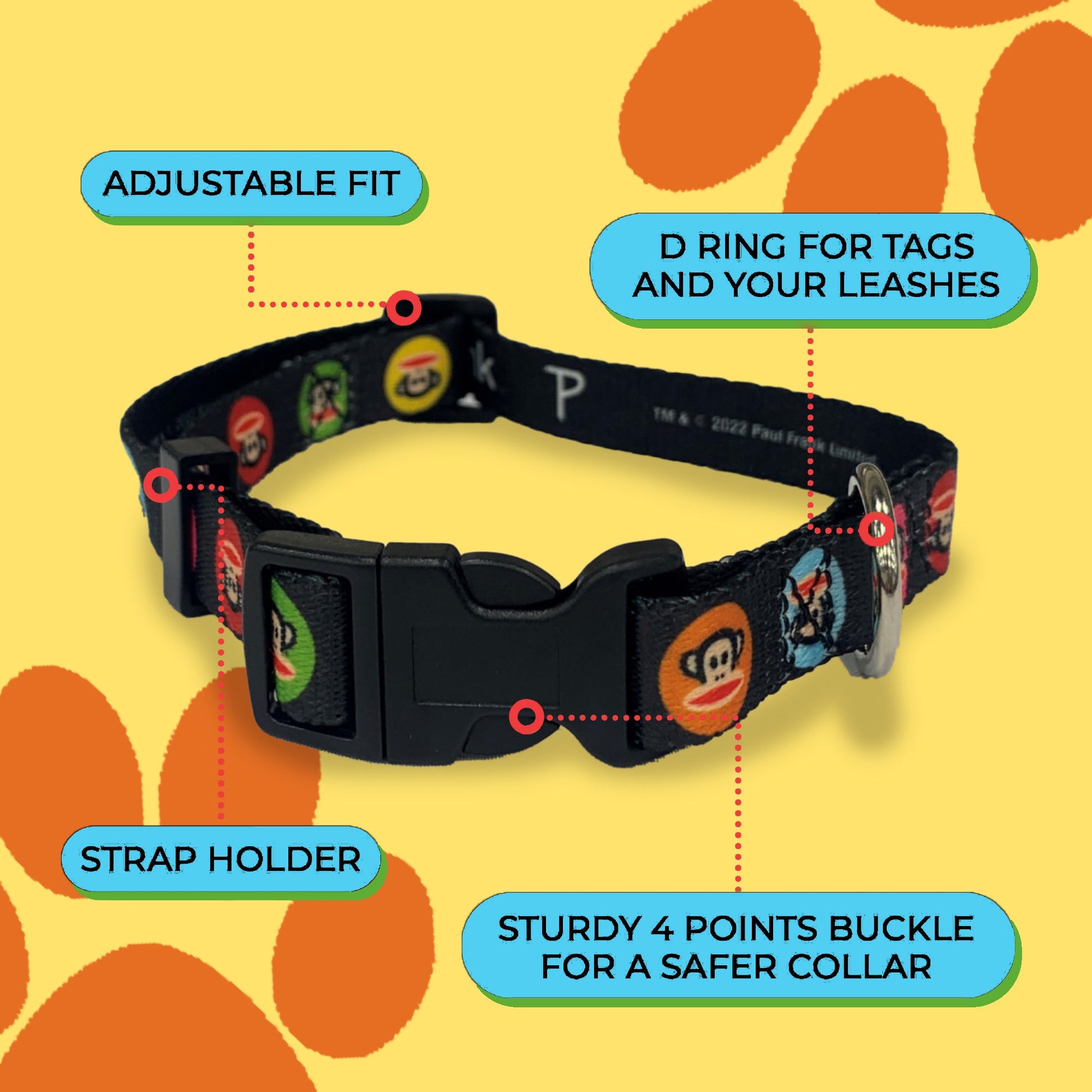 Perri's Pet Products, dog collar, paul frank colourful circles