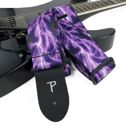 PURPLE LIGHTNING BOLT DESIGN POLYESTER GUITAR STRAP