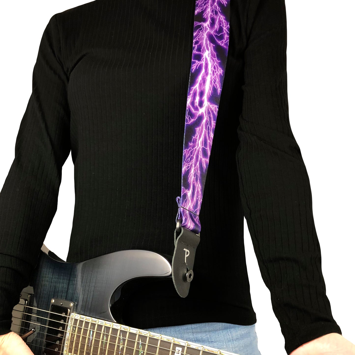 PURPLE LIGHTNING BOLT DESIGN POLYESTER GUITAR STRAP