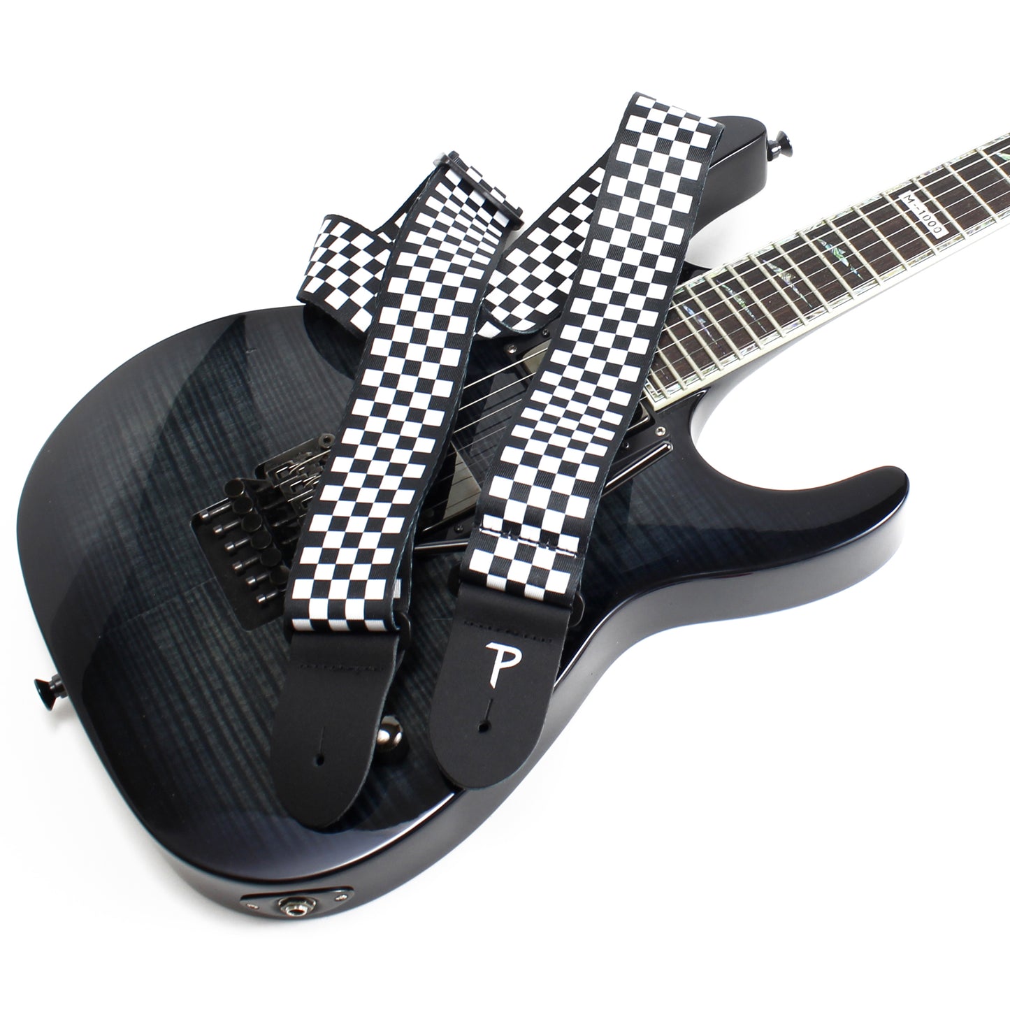 BLACK / WHITE CHECKER DESIGN POLYESTER GUITAR STRAP