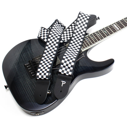 BLACK / WHITE CHECKER DESIGN POLYESTER GUITAR STRAP