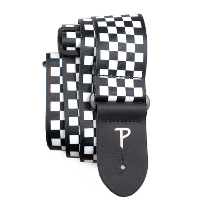 BLACK / WHITE CHECKER DESIGN POLYESTER GUITAR STRAP