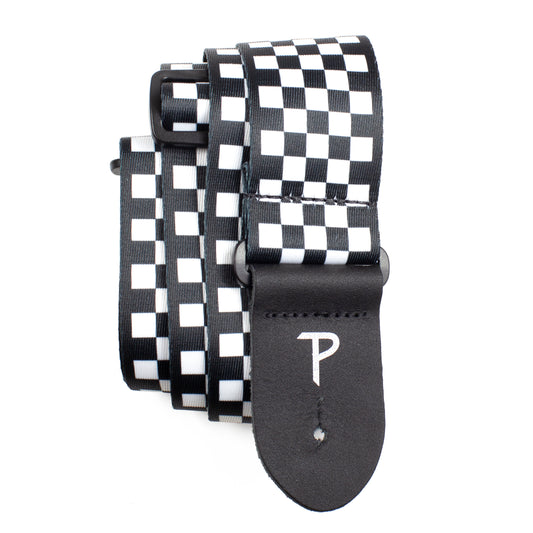 BLACK / WHITE CHECKER DESIGN POLYESTER GUITAR STRAP