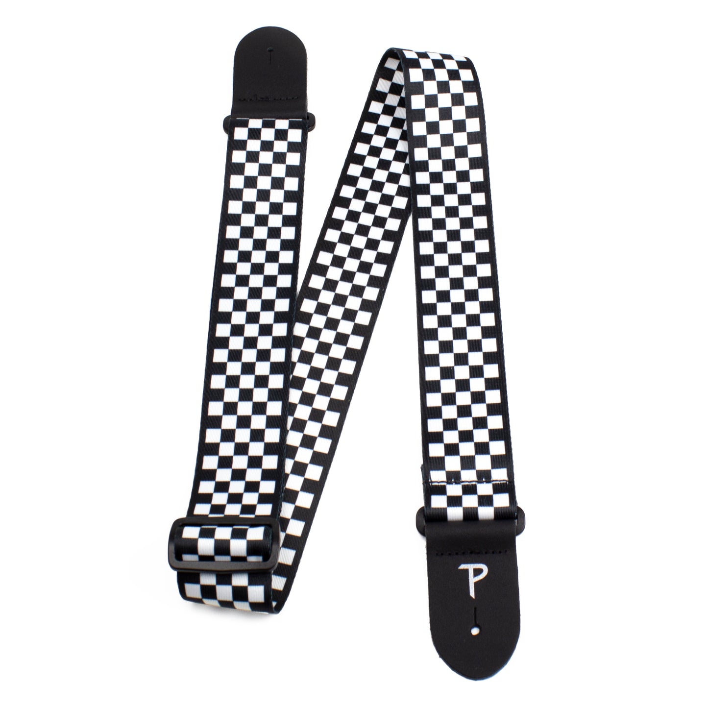 BLACK / WHITE CHECKER DESIGN POLYESTER GUITAR STRAP