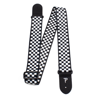 BLACK / WHITE CHECKER DESIGN POLYESTER GUITAR STRAP