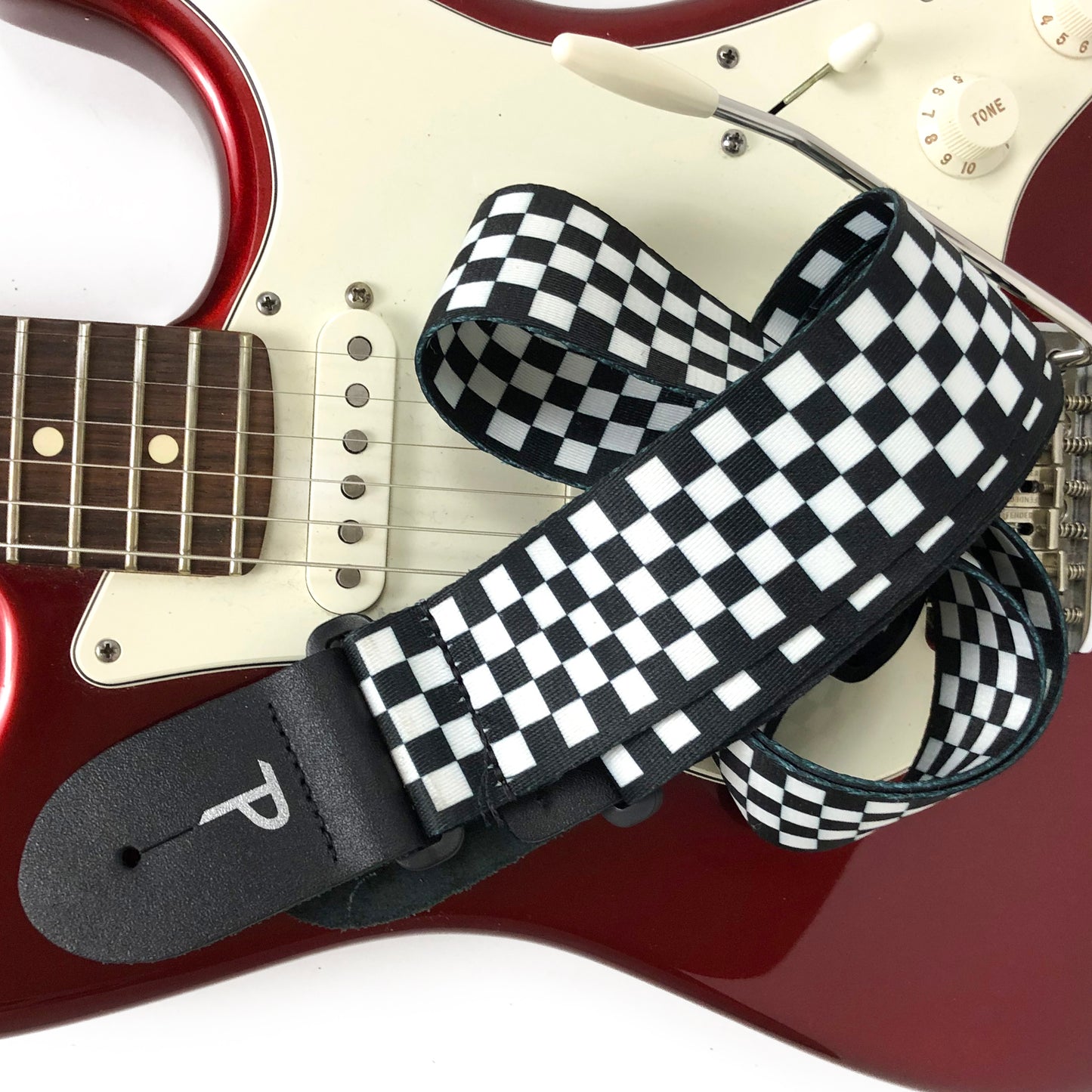 BLACK / WHITE CHECKER DESIGN POLYESTER GUITAR STRAP