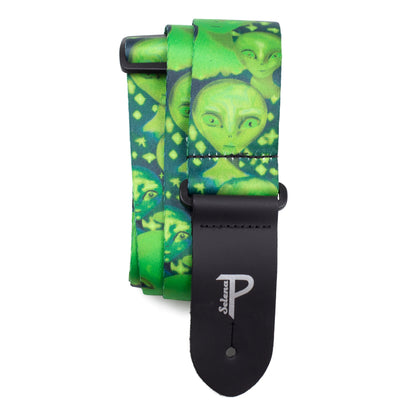 GREEN ALIENS DESIGN POLYESTER GUITAR STRAP