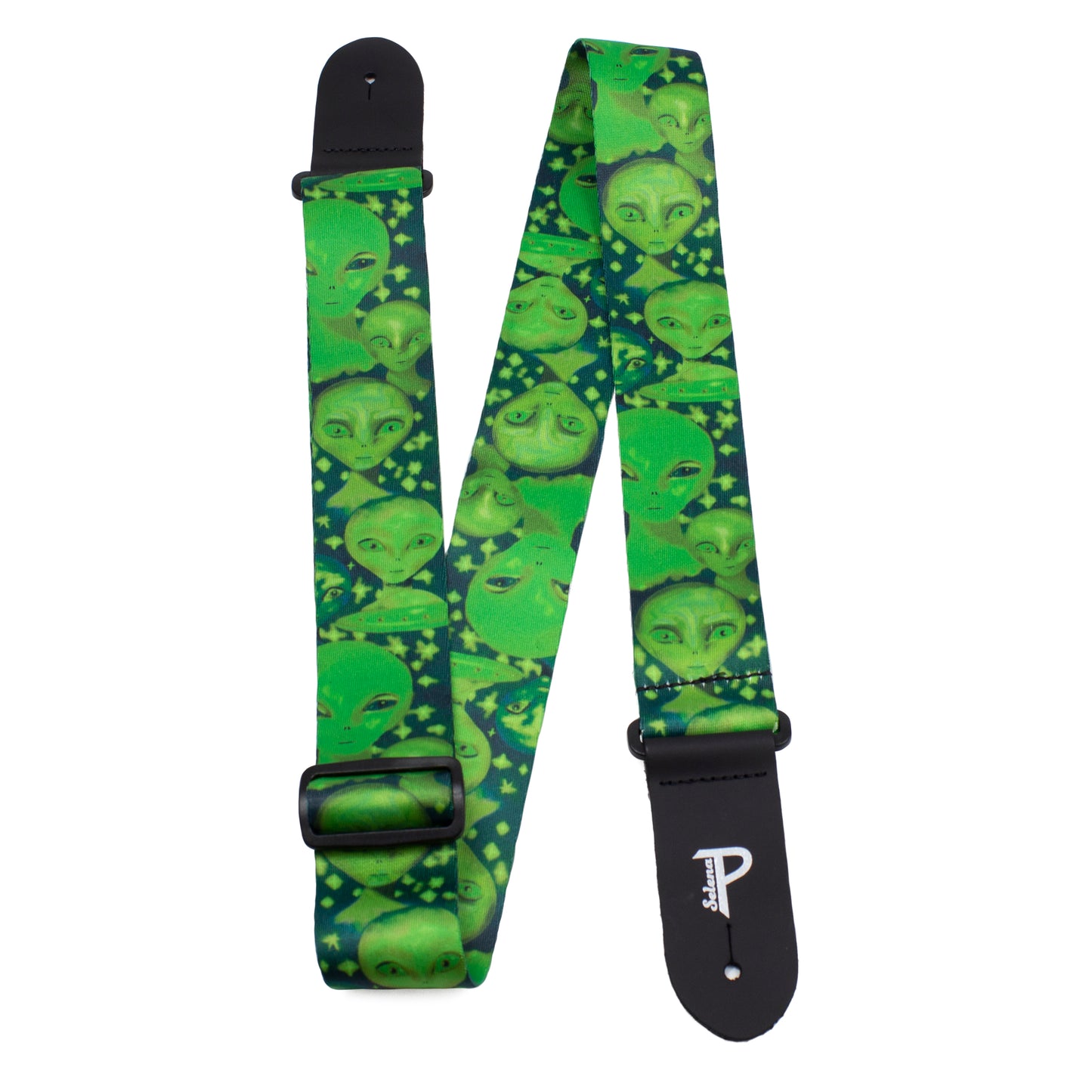 GREEN ALIENS DESIGN POLYESTER GUITAR STRAP