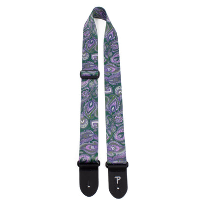 2 PURPLE GREEN PAISLEY PRINTED DESIGN POLYESTER GUITAR STRAP