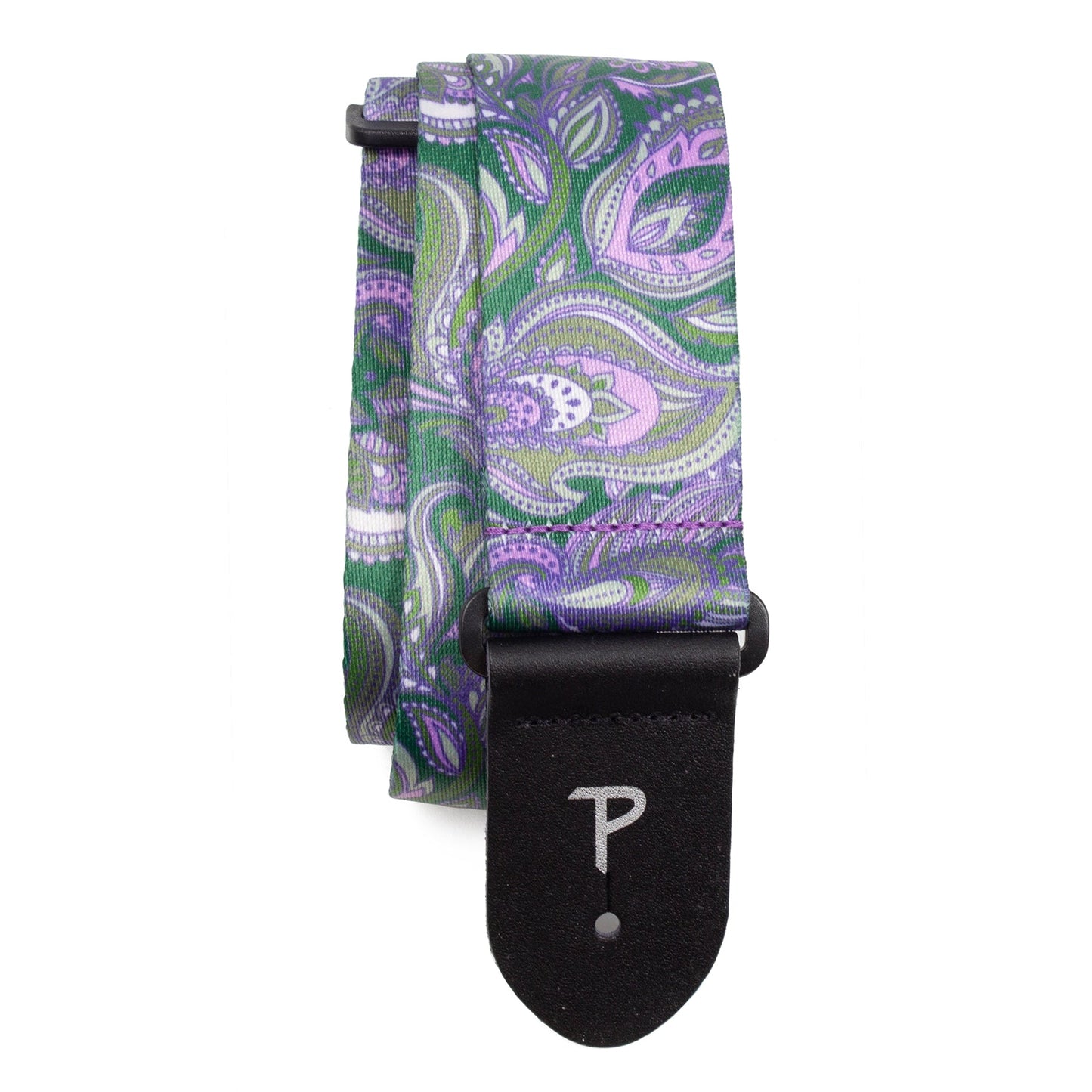 2 PURPLE GREEN PAISLEY PRINTED DESIGN POLYESTER GUITAR STRAP