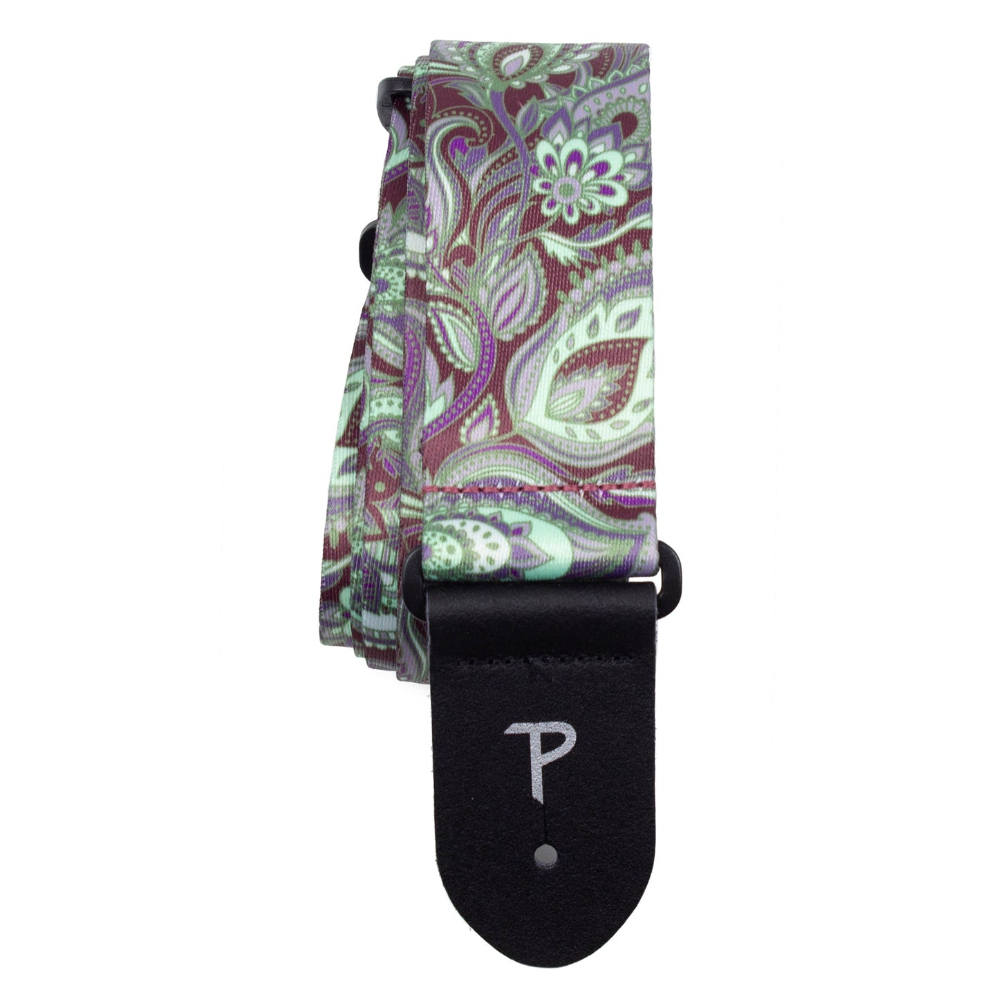 2 BURGANDY MINT PAISLEY PRINTED DESIGN POLYESTER GUITAR STRAP