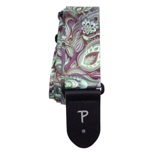 2 BURGANDY MINT PAISLEY PRINTED DESIGN POLYESTER GUITAR STRAP