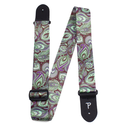 2 BURGANDY MINT PAISLEY PRINTED DESIGN POLYESTER GUITAR STRAP