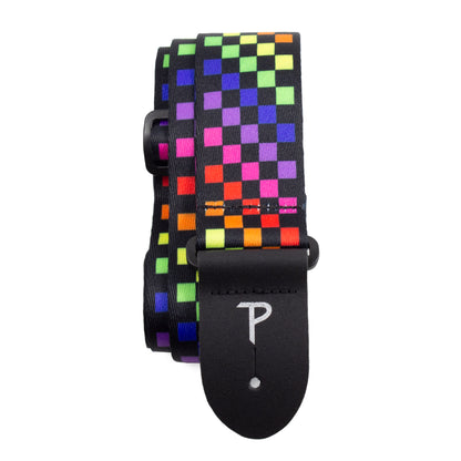 CHECKER RAINBOW DESIGN POLYESTER GUITAR STRAP