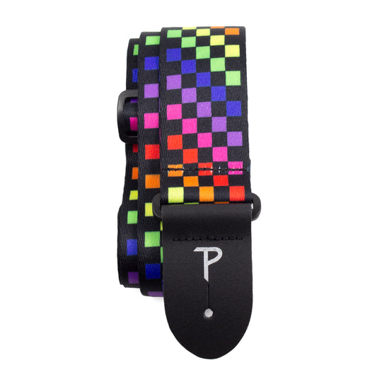 CHECKER RAINBOW DESIGN POLYESTER GUITAR STRAP