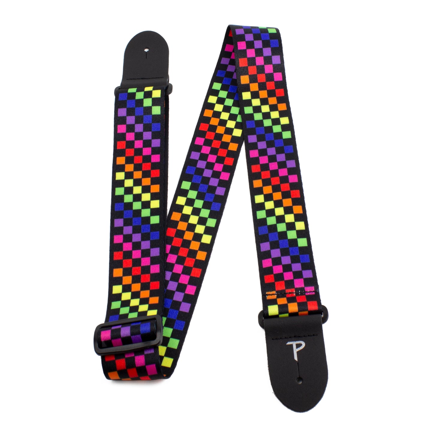CHECKER RAINBOW DESIGN POLYESTER GUITAR STRAP