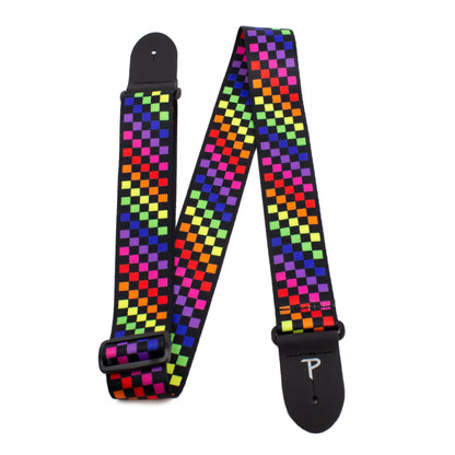 CHECKER RAINBOW DESIGN POLYESTER GUITAR STRAP