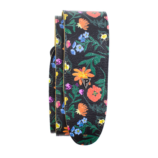THE BOHO SERIES: DIRECT TO GARMENT LEATHER CASUAL FLORAL PRINT Guitar Strap